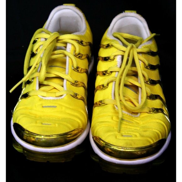 NIke Vapormax Air Plus Yellow Gold Womens 5.5 Sneakers Lace Up Athletic Shoes - Picture 2 of 10